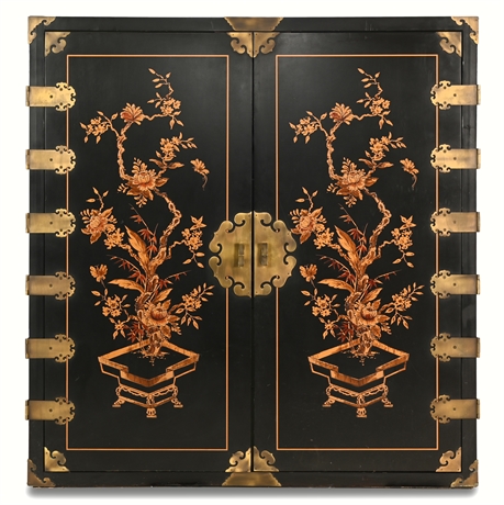 Vintage Chinoiserie Black Lacquer Cabinet
