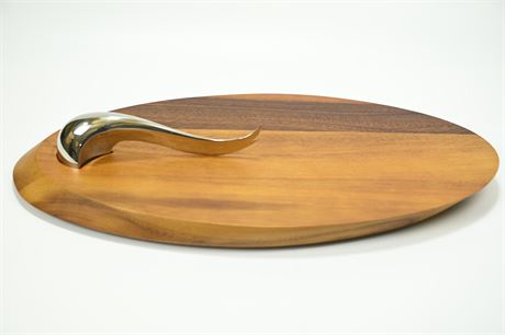Nambé Swoop Wood Cheese Board with Knife