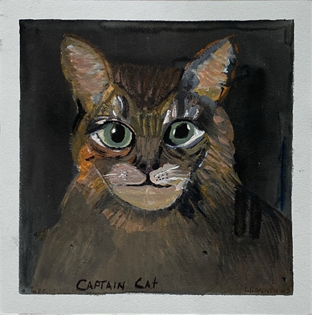 "Captain Cat", Painting, Watercolor on Canvas by Lorraine Hannah