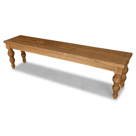 Rustic Cottage Solid Wood Farmhouse Bench – 3" Turned Legs, 69"