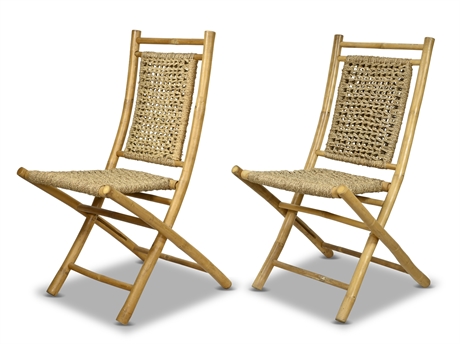 Pair Bamboo & Sea Grass Folding Chairs