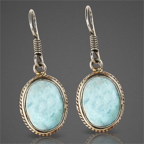 Sterling Silver & Larimar Dangle Earrings – Marked 925