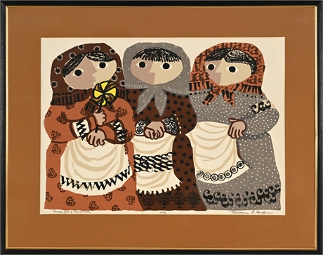 Barbara F. Hughes "Pause for a Pinwheel" Folk-Subject Woodblock Print, 15/48