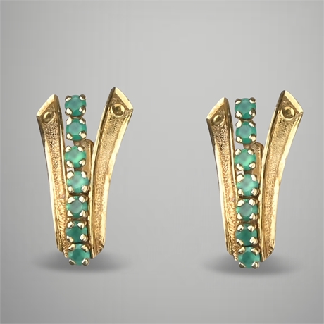 18K Mid-Century Emerald Earrings