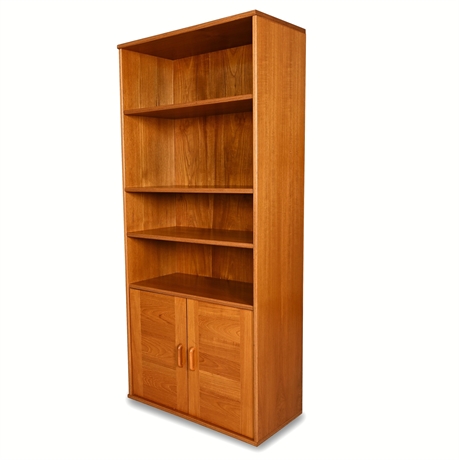 Vintage Teak Tall Bookcase with Lower Cabinet, Danish Modern Style