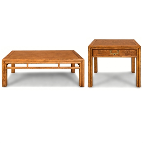 Henredon Artefacts Oak Table Set Campaign Style Brass Hardware