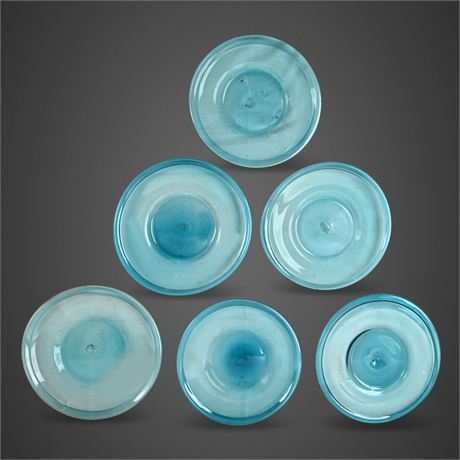 9.5" Aqua Soda-Lime Hand-Blown Glass Plates, Set of 6