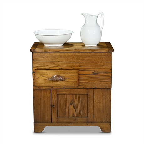 Antique Solid Oak Washstand with Lift Top