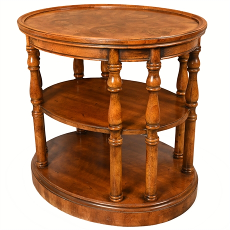 Vintage 3-Tier Burl Wood Accent Table — Solid Wood