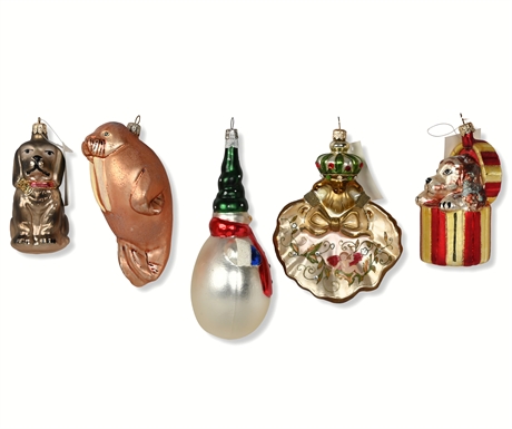 Set of (5) Hand-Painted Blown Glass Ornaments