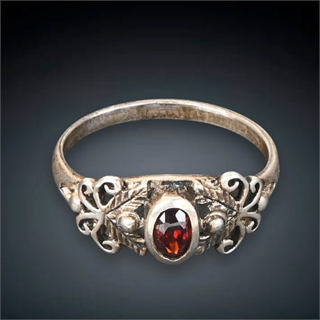 Vintage Sterling Garnet Ring, Size 4.5