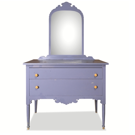 Vintage Solid Wood Vanity Dresser with Mirror — Lavender Finish