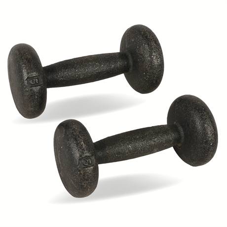 Pair of 5 lb Vintage Cast Iron Dumbbells – Stamped “5”