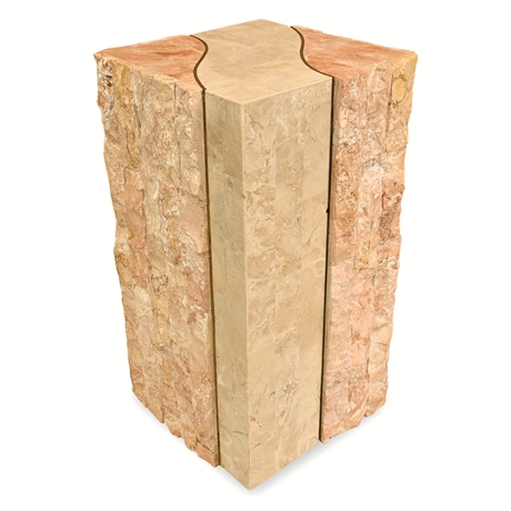Magnussen Tessellated Stone Pedestal with Polished & Rough-Hewn Contrast Inlay
