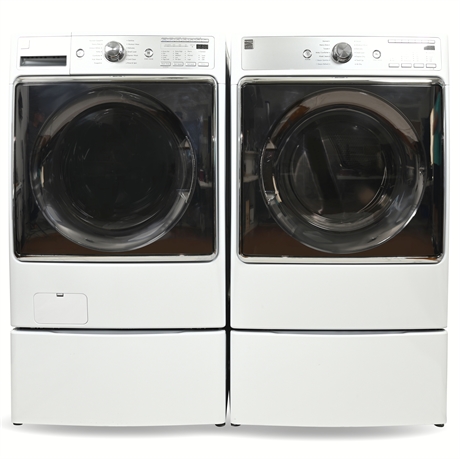Kenmore Elite Front Load Washer and Kenmore Elite Electric Dryer with Pedestal