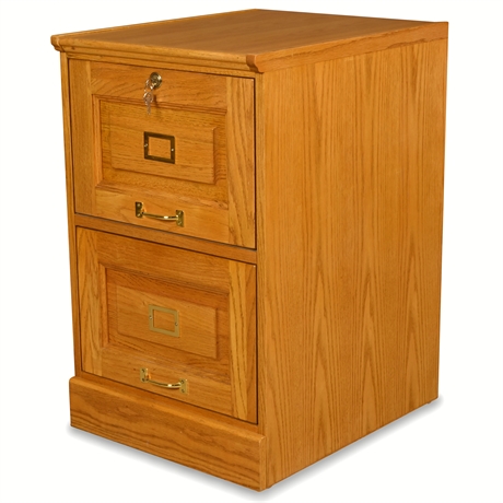 Oak 2-Drawer File Cabinet with Lock - Classic Design