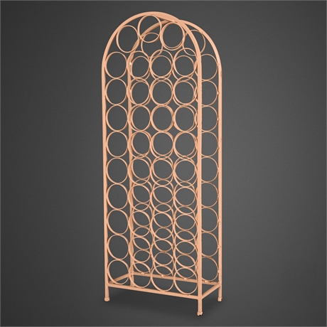 Vintage Arched Wrought Iron 39-Bottle Wine Rack in Peach Enamel