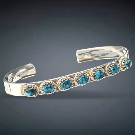 Zuni Sterling Silver Turquoise Cuff Bracelet by Harlan & Monica Coonsis