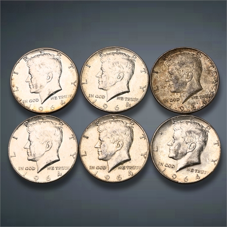 (6) 1964 Kennedy Silver Half Dollars