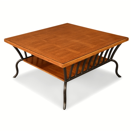 Classic Oak & Iron Cocktail Table with Shelf