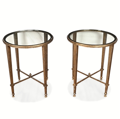 Pair of Iron Side Tables with Removable Glass Tops, 18" Diameter