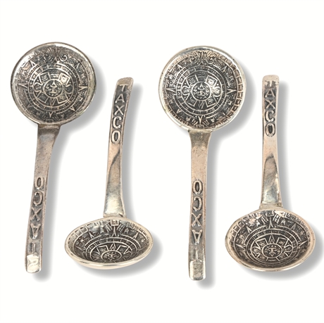 Set of 4 Vintage Taxco Sterling Silver Salt Spoons