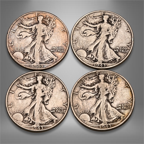 (4) 1943 Walking Liberty Half Silver Dollars