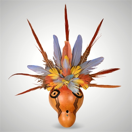 Feathered Gourd Mask by Valerie M. Milner — Signed Folk Art