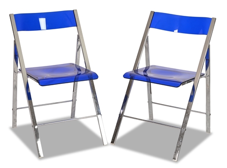 Pair Blue Acrylic Folding Chairs