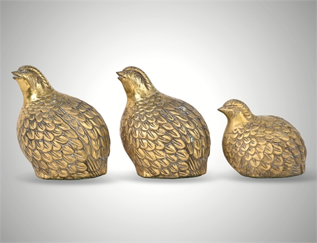 Mid-Century Japanese Brass Quail — Trio of 3 Figurines