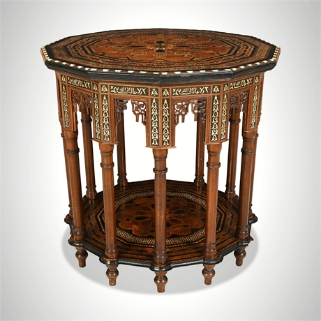 Ivory & Ebony-Inlaid Dodecagonal Two-Tier Center Table, Late 19th C.