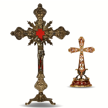 Bejeweled Holy Cross Trinket Box and Standing Cross
