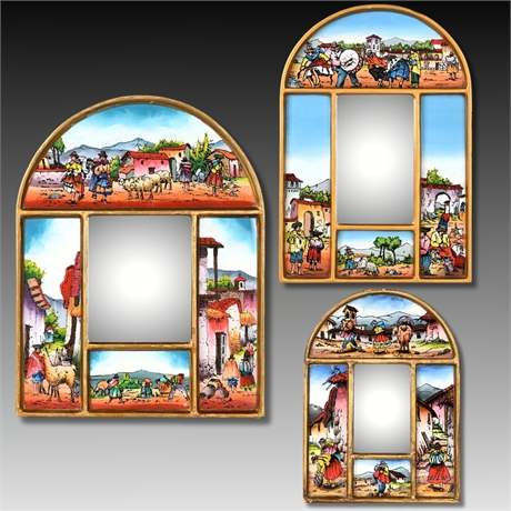 (3) Reverse Painted Peruvian Folk Art Mirrors – Handmade in Peru