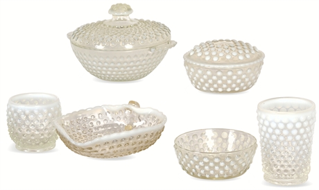 Opalescent Hobnail Milk Glass Collection: 6 Piece Set