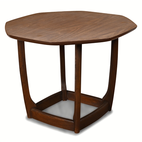 Mid-Century Octagonal Walnut Base Side Table