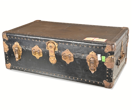 Antique Steamer Trunk — Everlasting N87 Lock, Iron Trim, Leather Handles