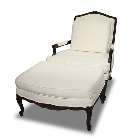 Elegant Carved Arm Chair and Ottoman