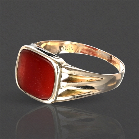 10K Gold Men's Signet Ring with Red Carnelian Stone – Size 11, 3.68g
