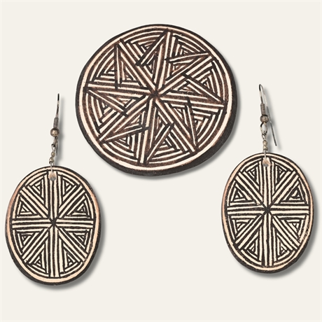 Regina Leno-Shutiva Acoma Pottery Earrings & Brooch Set