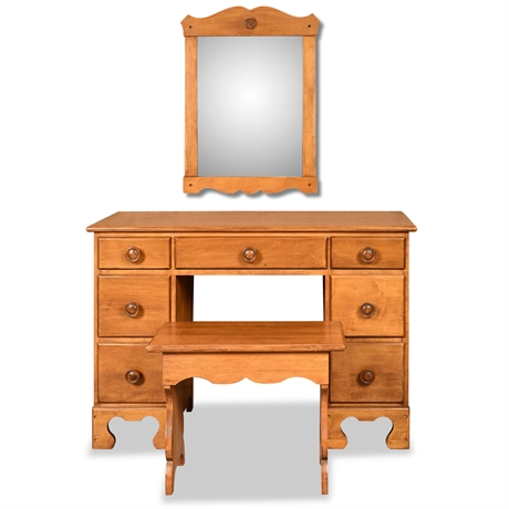 Northern Rock Maple Vanity w/ Mirror & Stool, 7 Drawers