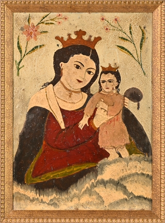 Vintage Virgin Mary y Jesus Painting