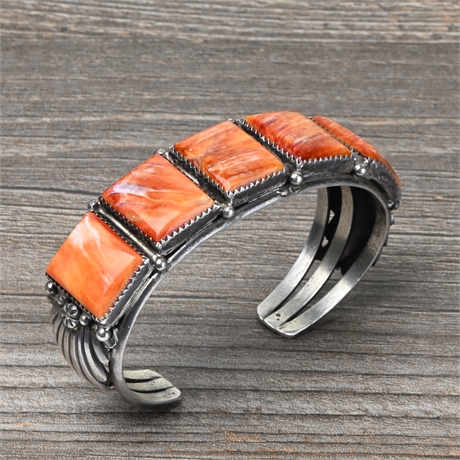Victor Chee Navajo Sterling Orange Spiny Oyster Cuff