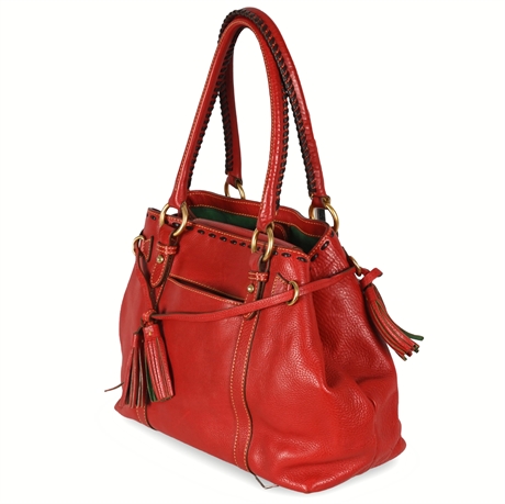 Dooney & Bourke "Florentine Red Pocket Satchel" Pebbled Leather with Dust Bag