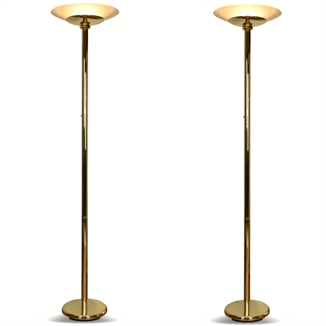 Pair 70" Brass Floor Lamps