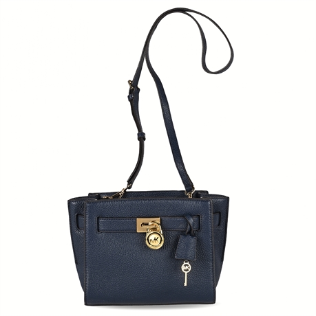 Michael Kors Hamilton Traveler Navy Leather Messenger Bag NWT 35S6GHXM2L