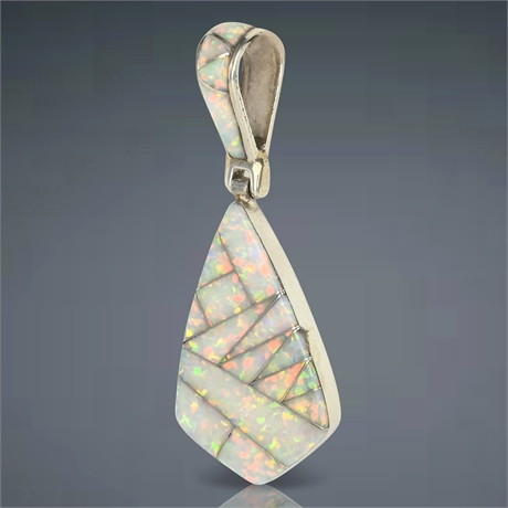 Christine Alice Eustace Zuni Sterling Silver Opal Inlay Pendant, CE Signed