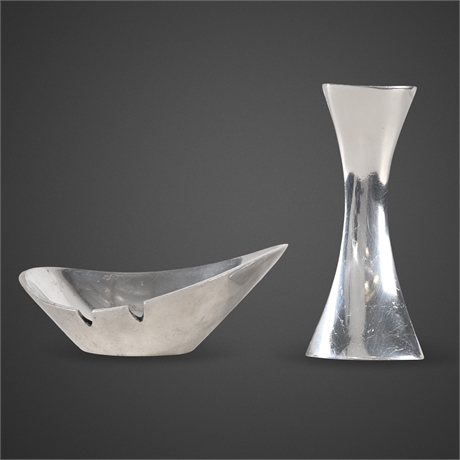 Nambe Mid-Century Ashtray & Tri-Corner Candle Holder - #773 & #594