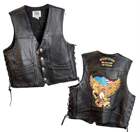 Fox Creek Black Leather Moto Vest Size 46