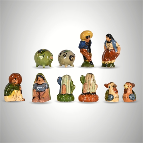 (5) Rustic Mexican Folk Pottery Salt & Pepper Shakers – Figural Set