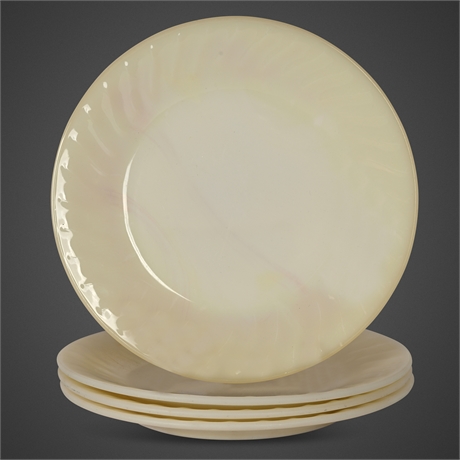 9" Vintage Fire-King “Ivory Lustre” Plates — Anchor Hocking, 1940s–50s, Set of 4
